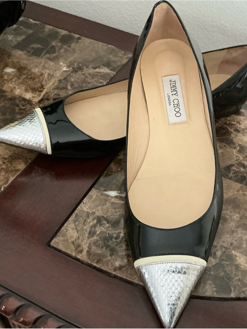 Jimmy Choo Pointed Toe Pumps in Black & Silver EU 41